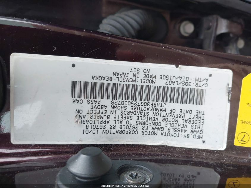 2002 Lexus Es 300 VIN: JTHBF30G725010728 Lot: 43981850