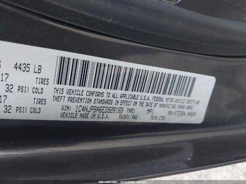 2014 Jeep Patriot Altitude VIN: 1C4NJPBA6ED928168 Lot: 43981863