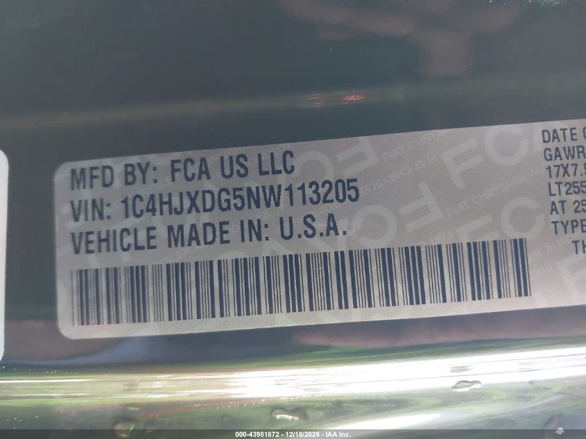 2022 Jeep Wrangler Unlimited Willys 4X4 VIN: 1C4HJXDG5NW113205 Lot: 43981872