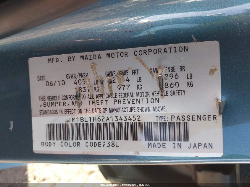 2010 Mazda Mazda3 S Sport VIN: JM1BL1H62A1343452 Lot: 43981886