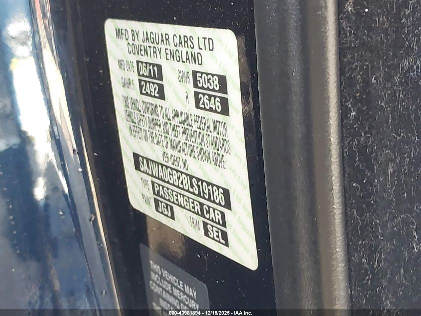 2011 Jaguar Xf Premium VIN: SAJWA0GB2BLS19186 Lot: 43981894