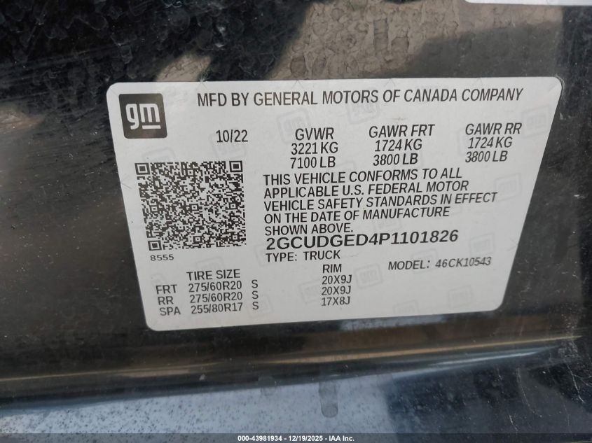 2023 Chevrolet Silverado 1500 Ltz VIN: 2GCUDGED4P1101826 Lot: 43981934