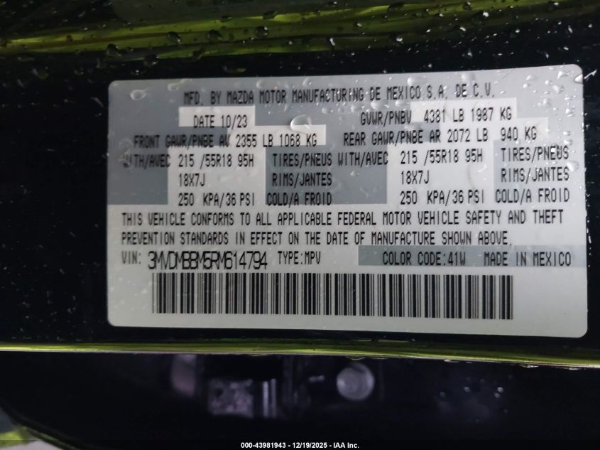2024 Mazda Cx-30 2.5 S Select Sport VIN: 3MVDMBBM5RM614794 Lot: 43981943