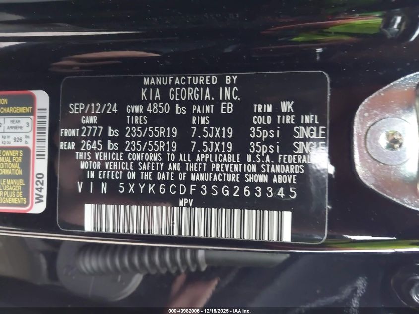 2025 Kia Sportage X-Line VIN: 5XYK6CDF3SG263345 Lot: 43982006