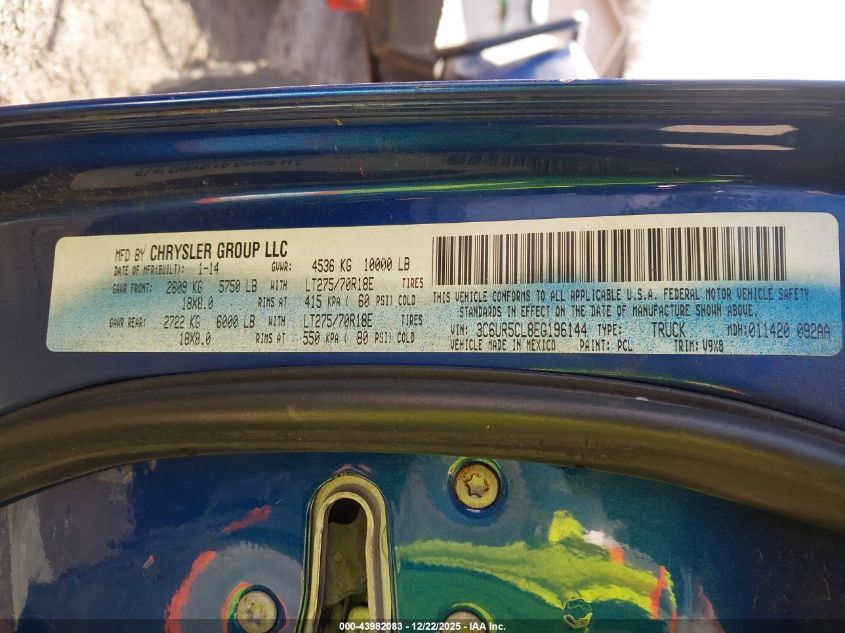 2014 Ram 2500 Tradesman VIN: 3C6UR5CL8EG196144 Lot: 43982083