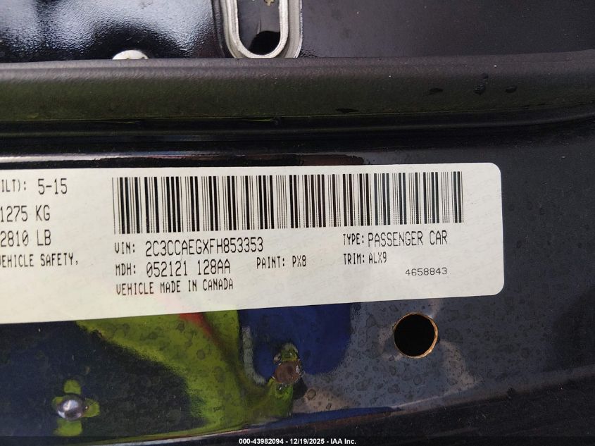 2015 Chrysler 300C VIN: 2C3CCAEGXFH853353 Lot: 43982094