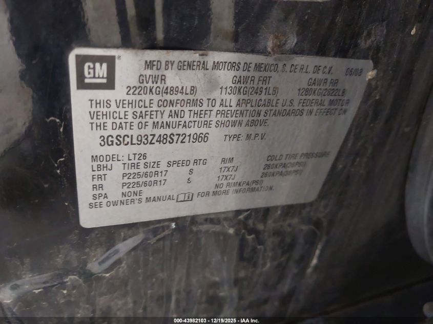 2008 Saturn Vue Green Line 4-Cyl Base VIN: 3GSCL93Z48S721966 Lot: 43982103