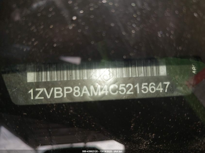 2012 Ford Mustang V6 Premium VIN: 1ZVBP8AM4C5215647 Lot: 43982120