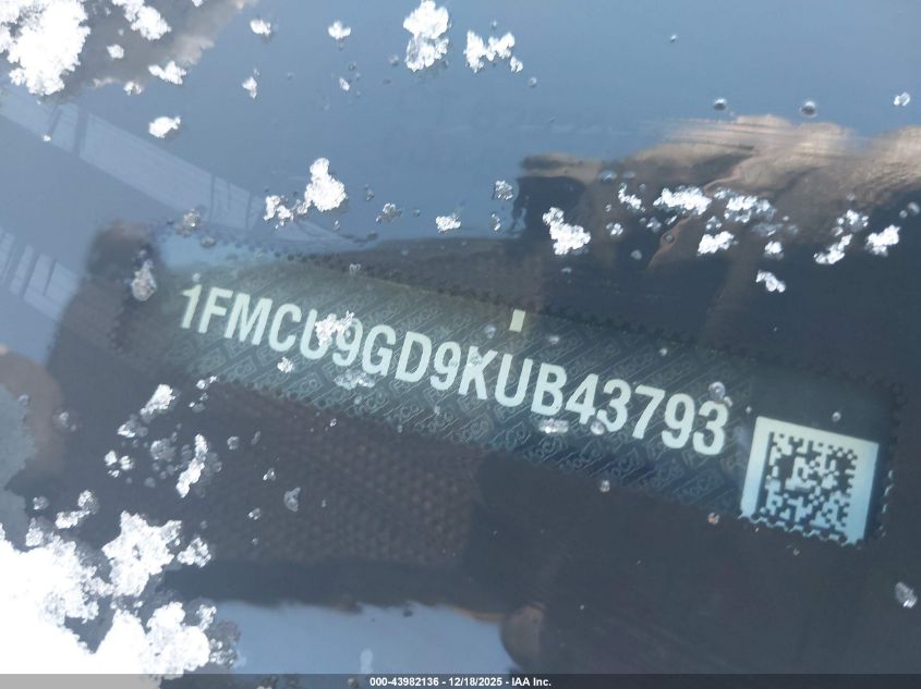 2019 Ford Escape Se VIN: 1FMCU9GD9KUB43793 Lot: 43982136