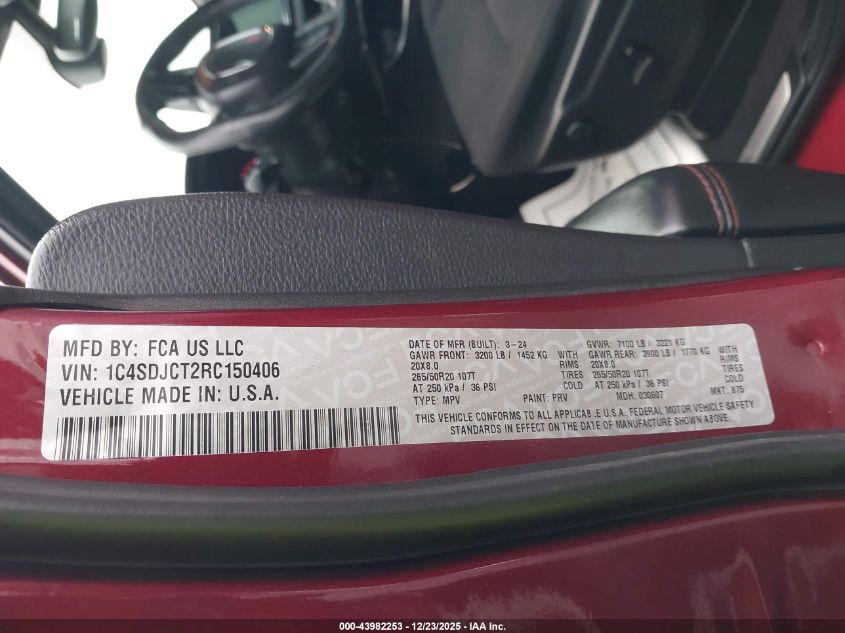 2024 Dodge Durango - 1C4SDJCT2RC150406