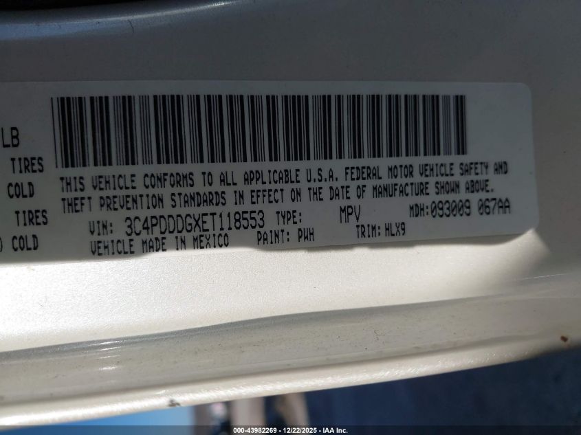 2014 Dodge Journey Limited VIN: 3C4PDDDGXET118553 Lot: 43982269