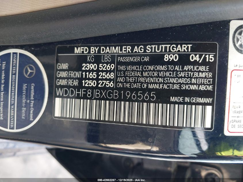 2016 Mercedes-Benz E 350 4Matic VIN: WDDHF8JBXGB196565 Lot: 43982287