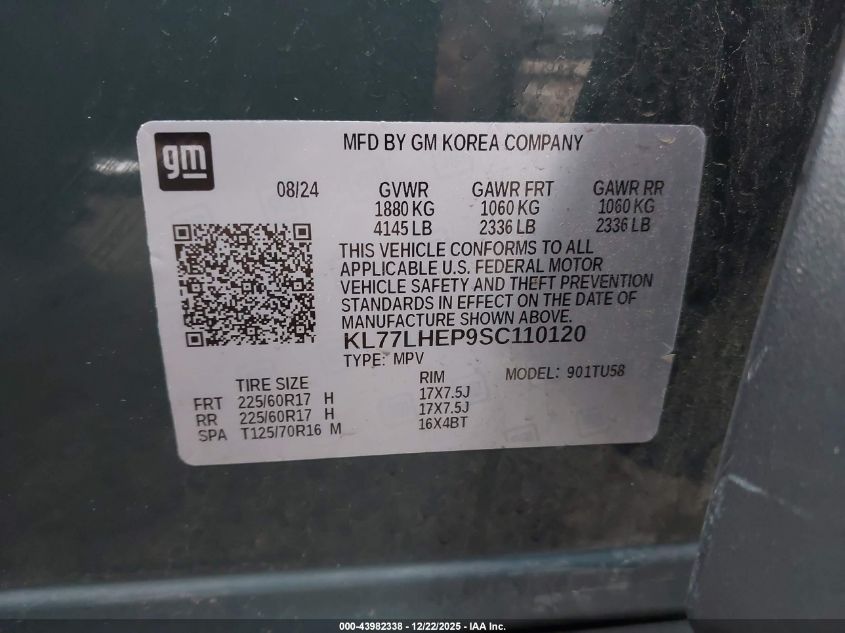 2025 Chevrolet Trax Fwd Lt VIN: KL77LHEP9SC110120 Lot: 43982338