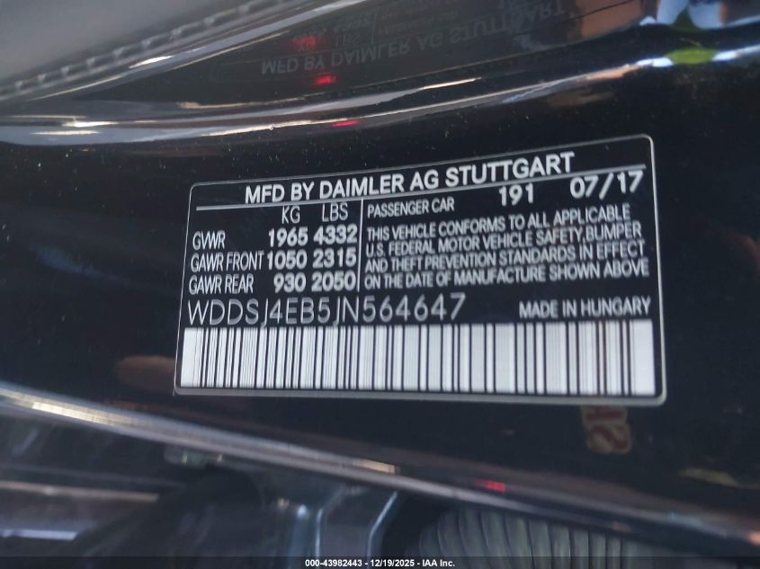 2018 Mercedes-Benz Cla 250 VIN: WDDSJ4EB5JN564647 Lot: 43982443