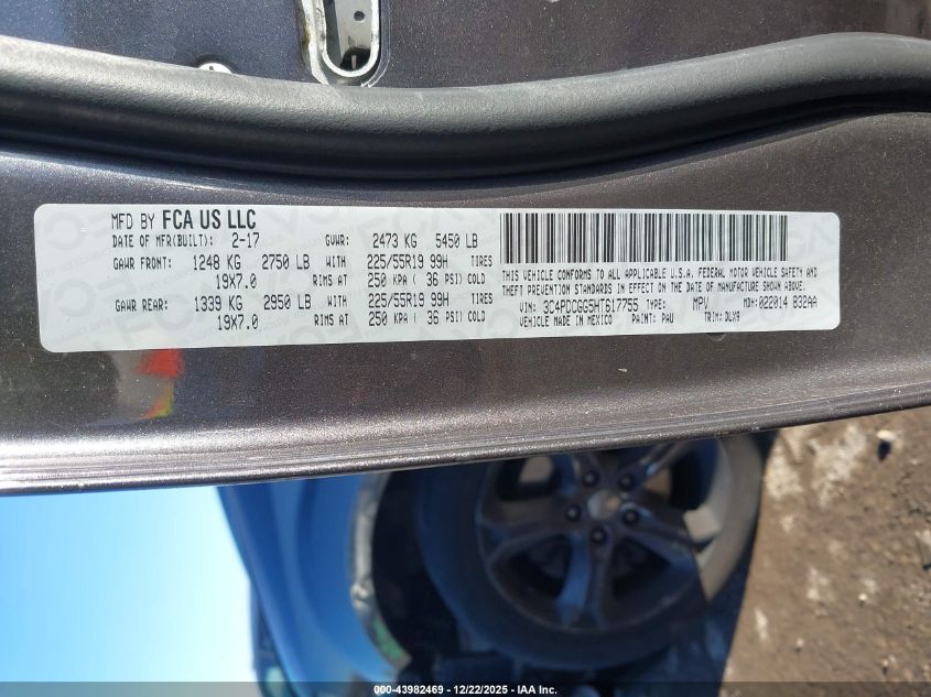 2017 Dodge Journey Crossroad Plus VIN: 3C4PDCGG5HT617755 Lot: 43982469