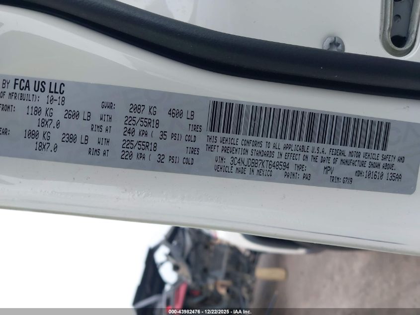 2019 Jeep Compass Altitude 4X4 VIN: 3C4NJDBB7KT648594 Lot: 43982476