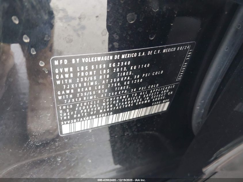 2024 Volkswagen Tiguan 2.0T Se/2.0T Wolfsburg Edition VIN: 3VV3B7AX8RM190010 Lot: 43982485