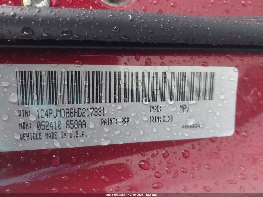 2017 Jeep Cherokee Limited 4X4 VIN: 1C4PJMDB6HD217331 Lot: 43982487