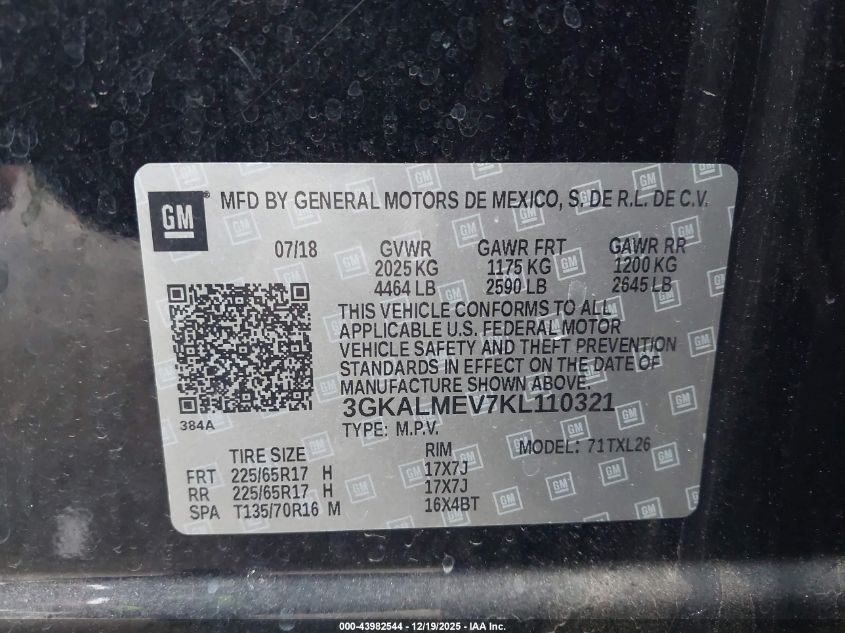 2019 GMC Terrain Sle VIN: 3GKALMEV7KL110321 Lot: 43982544