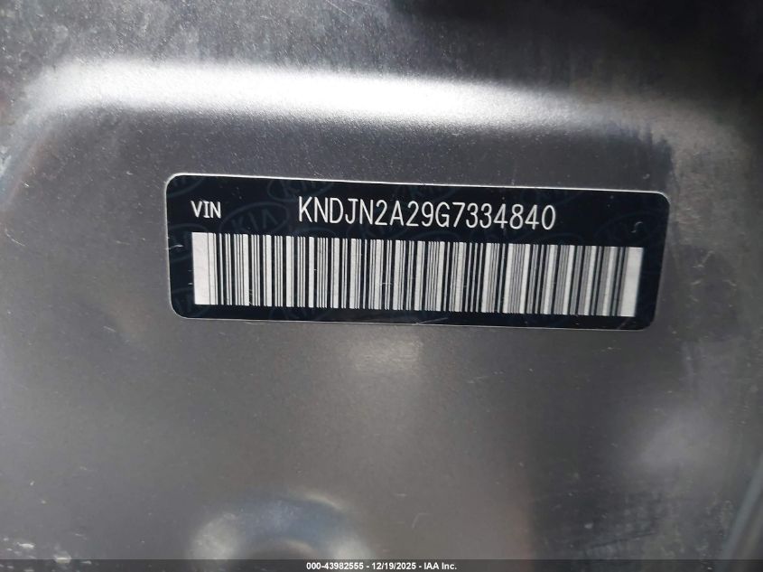 2016 Kia Soul VIN: KNDJN2A29G7334840 Lot: 43982555