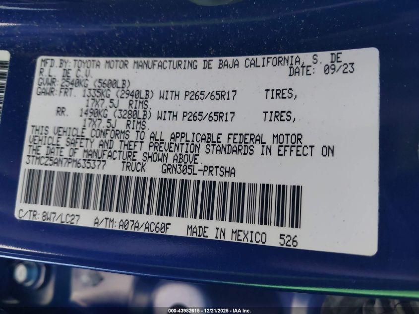 2023 Toyota Tacoma Trd Sport VIN: 3TMCZ5AN7PM635377 Lot: 43982615