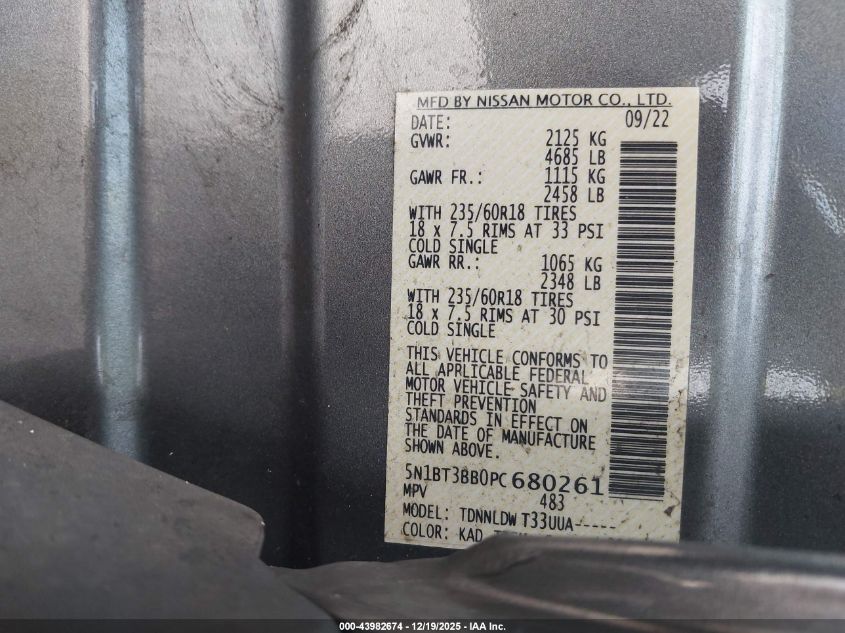 2023 Nissan Rogue Sv Intelligent Awd VIN: 5N1BT3BB0PC680261 Lot: 43982674