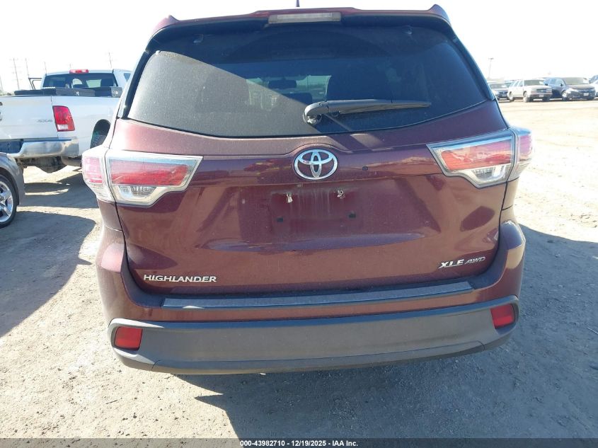 2015 Toyota Highlander Xle V6 VIN: 5TDJKRFH7FS212206 Lot: 43982710