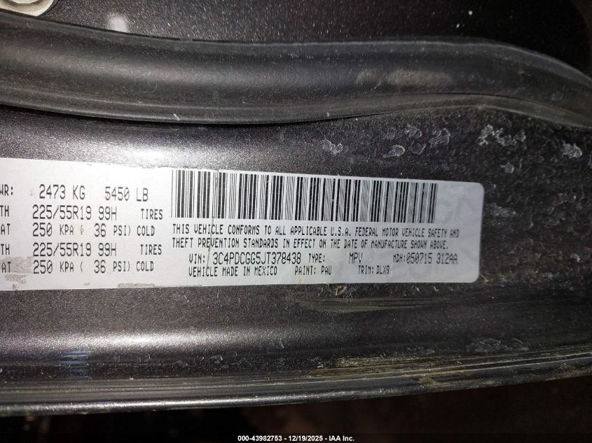 2018 Dodge Journey Crossroad VIN: 3C4PDCGG5JT378438 Lot: 43982753