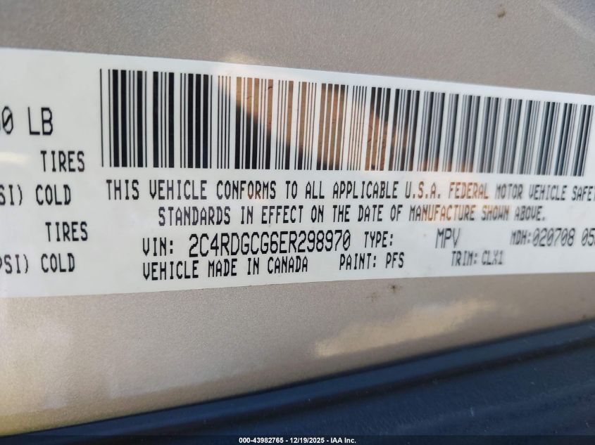 2014 Dodge Grand Caravan Sxt 30Th Anniversary VIN: 2C4RDGCG6ER298970 Lot: 43982765