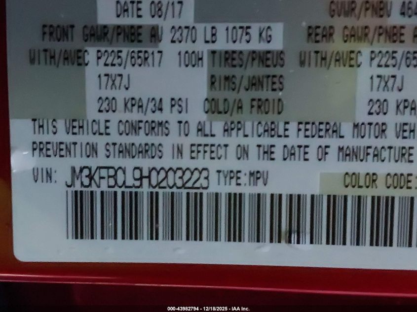 2017 Mazda Cx-5 Touring VIN: JM3KFBCL9H0203223 Lot: 43982794