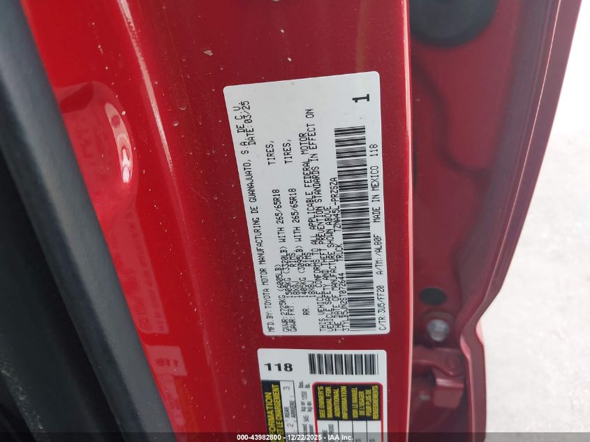 2025 Toyota Tacoma Sr5 VIN: 3TYLB5JN2ST072644 Lot: 43982800