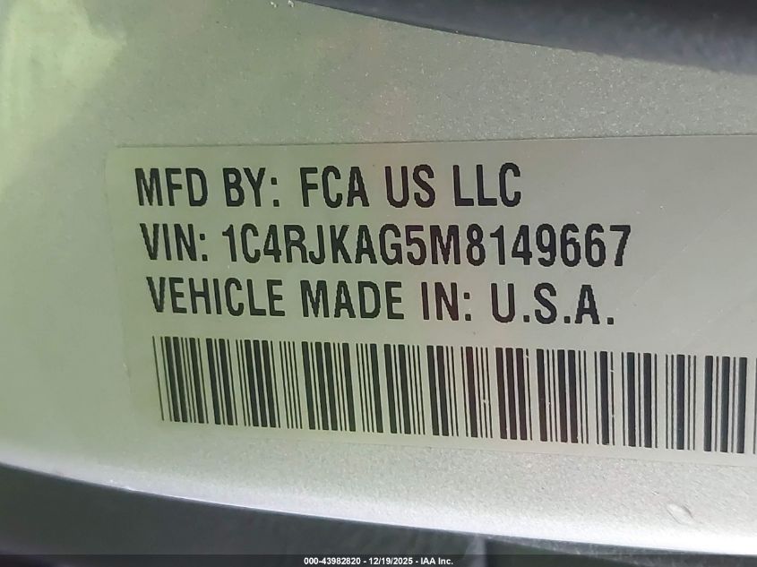 2021 Jeep Grand Cherokee L Altitude 4X4 VIN: 1C4RJKAG5M8149667 Lot: 43982820
