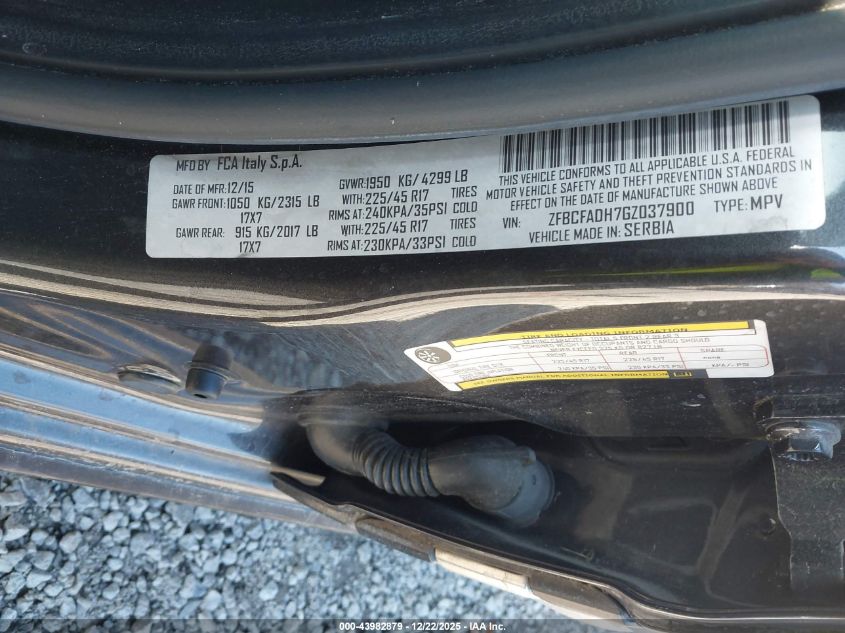 2016 Fiat 500L Urbana Trekking VIN: ZFBCFADH7GZ037900 Lot: 43982879