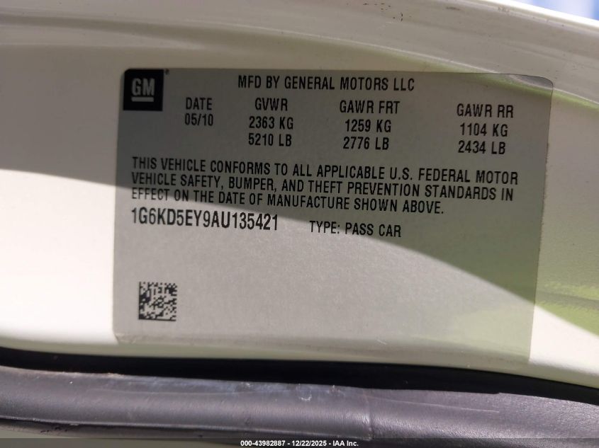 2010 Cadillac Dts Luxury Collection VIN: 1G6KD5EY6AU135421 Lot: 43982887