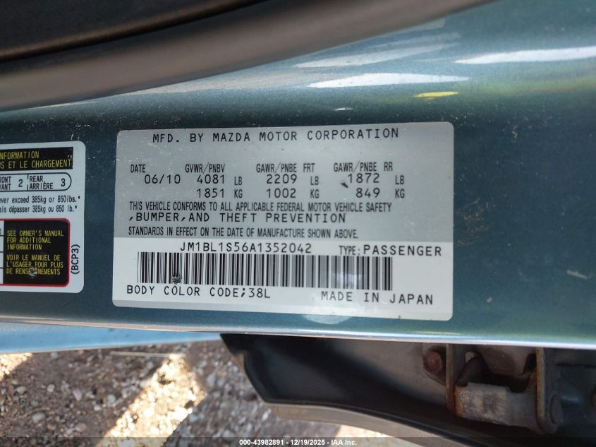 2010 Mazda Mazda3 S Sport VIN: JM1BL1S56A1352042 Lot: 43982891