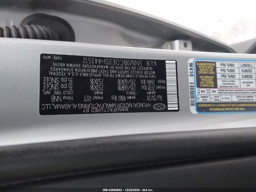 2025 Hyundai Tucson Sel VIN: 5NMJBCDE3SH443512 Lot: 43982942