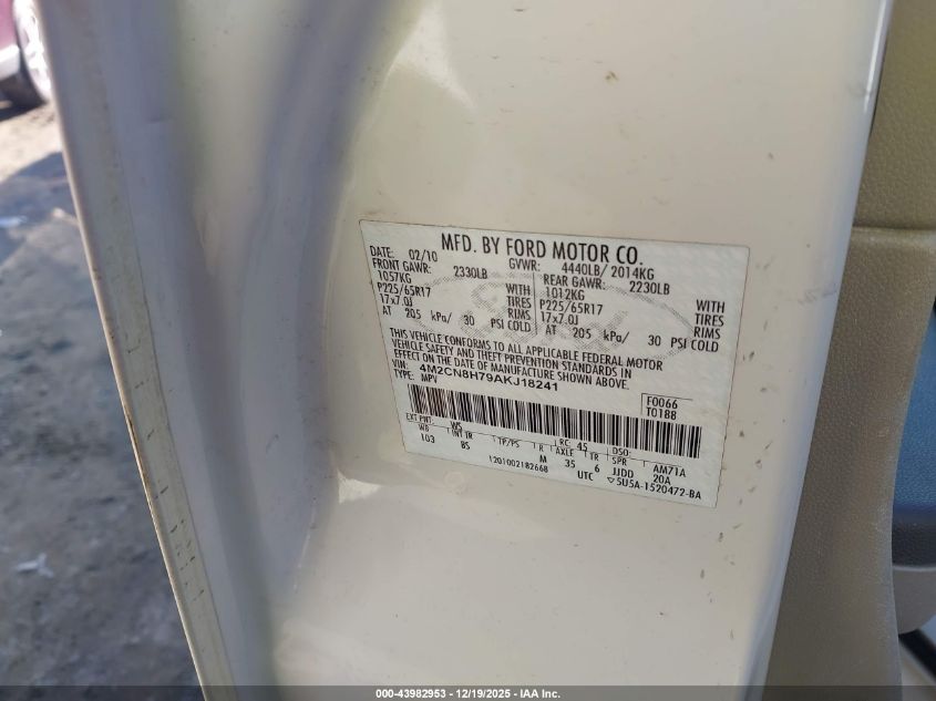 2010 Mercury Mariner Premier VIN: 4M2CN8H79AKJ18241 Lot: 43982953