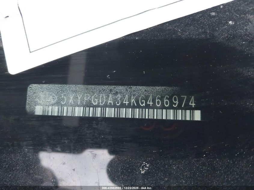 2019 Kia Sorento 2.4L Lx VIN: 5XYPGDA34KG466974 Lot: 43982955