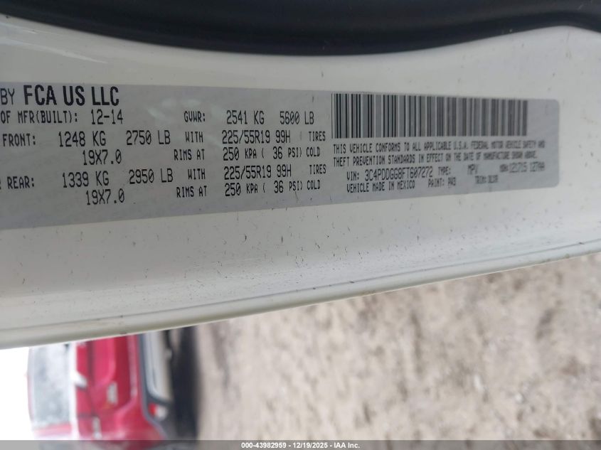 2015 Dodge Journey Crossroad VIN: 3C4PDDGG8FT607272 Lot: 43982959