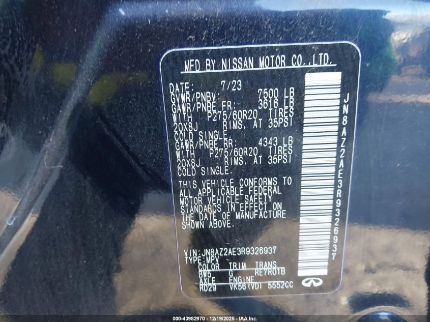 2024 Infiniti Qx80 Luxe Awd VIN: JN8AZ2AE3R9326937 Lot: 43982970