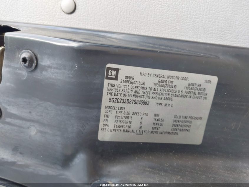 2007 Saturn Vue 4 Cyl VIN: 5GZCZ33D87S846862 Lot: 43983049