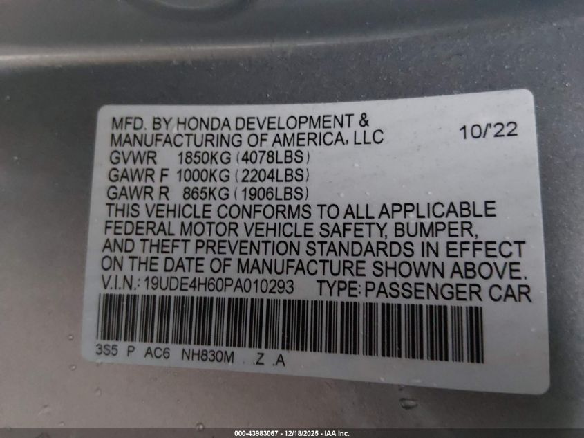 2023 Acura Integra A-Spec Technology VIN: 19UDE4H60PA010293 Lot: 43983067