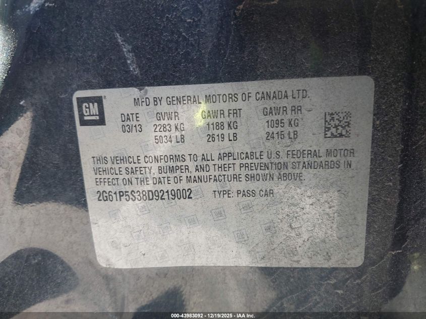 2013 Cadillac Xts Luxury VIN: 2G61P5S38D9219002 Lot: 43983092