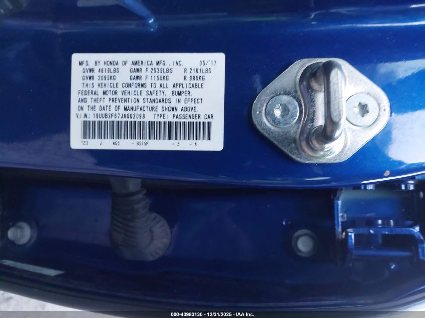 2018 Acura Tlx Tech A-Spec Pkgs VIN: 19UUB2F67JA002098 Lot: 43983130