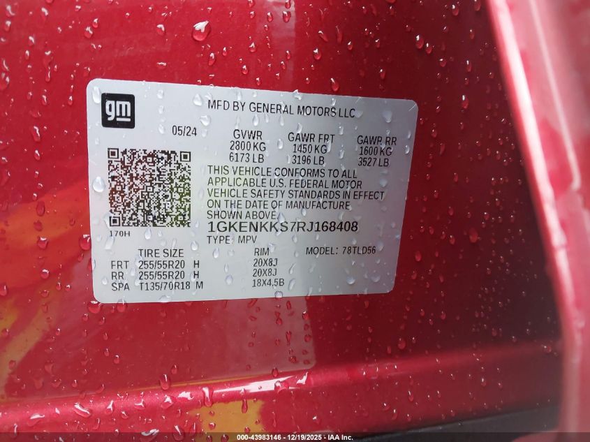 2024 GMC Acadia Fwd Elevation VIN: 1GKENKKS7RJ168408 Lot: 43983146