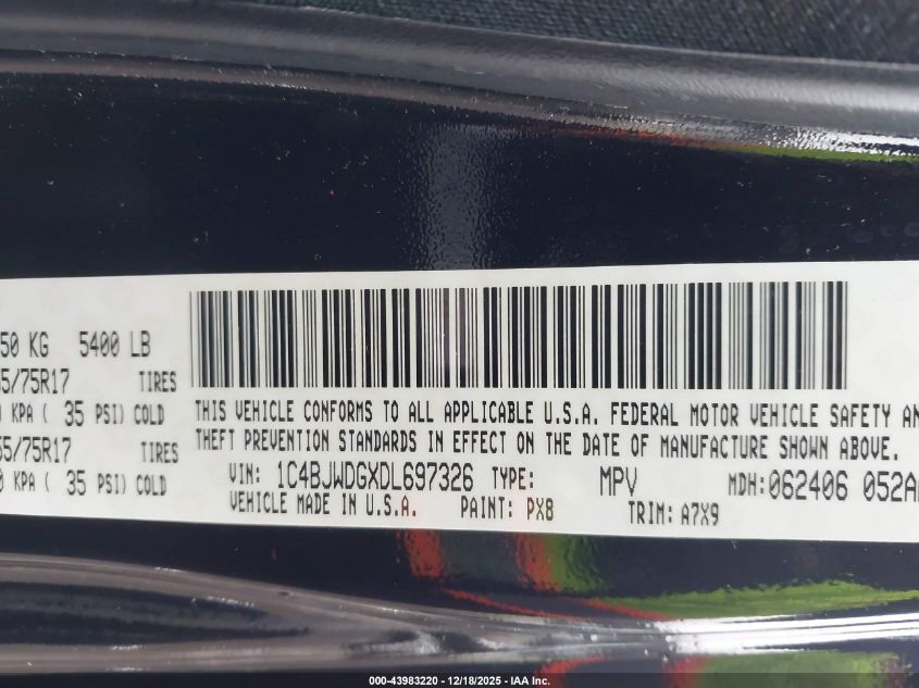 2013 Jeep Wrangler Unlimited Sport VIN: 1C4BJWDGXDL697326 Lot: 43983220