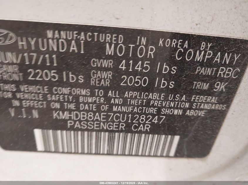 2012 Hyundai Elantra Touring Gls VIN: KMHDB8AE7CU128247 Lot: 43983241