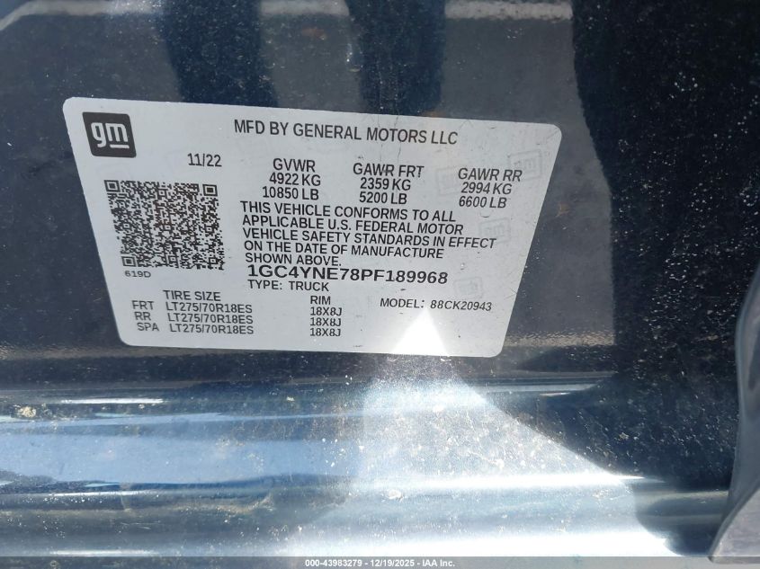 2023 Chevrolet Silverado 2500Hd 4Wd Long Bed Lt VIN: 1GC4YNE78PF189968 Lot: 43983279