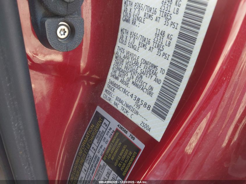 2012 Nissan Frontier Sv-I4 VIN: 1N6BD0CT8CC438588 Lot: 43983329