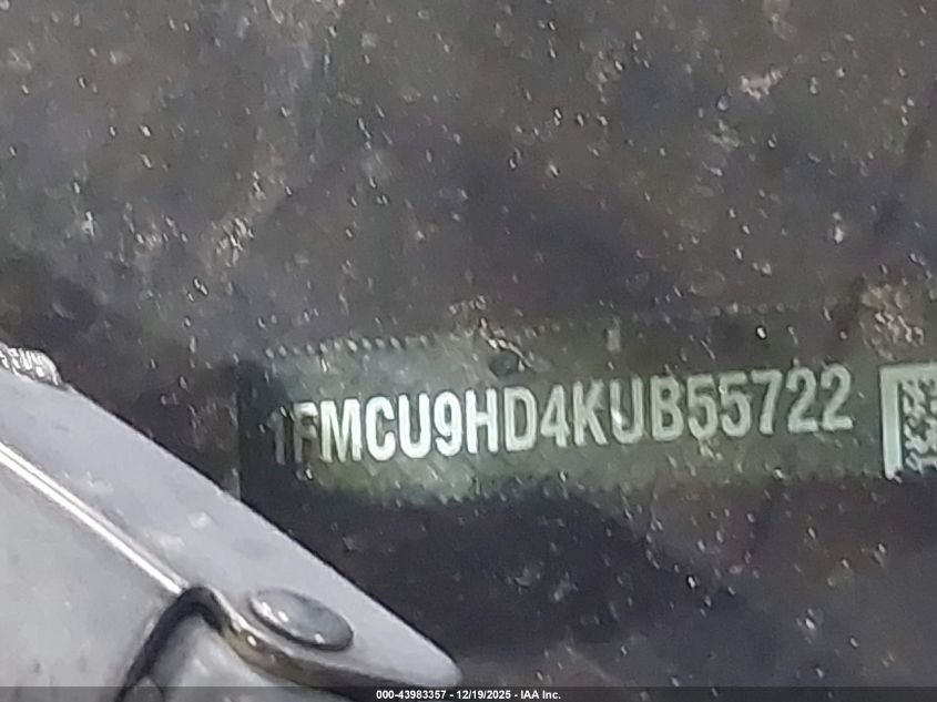 2019 Ford Escape Sel VIN: 1FMCU9HD4KUB55722 Lot: 43983357